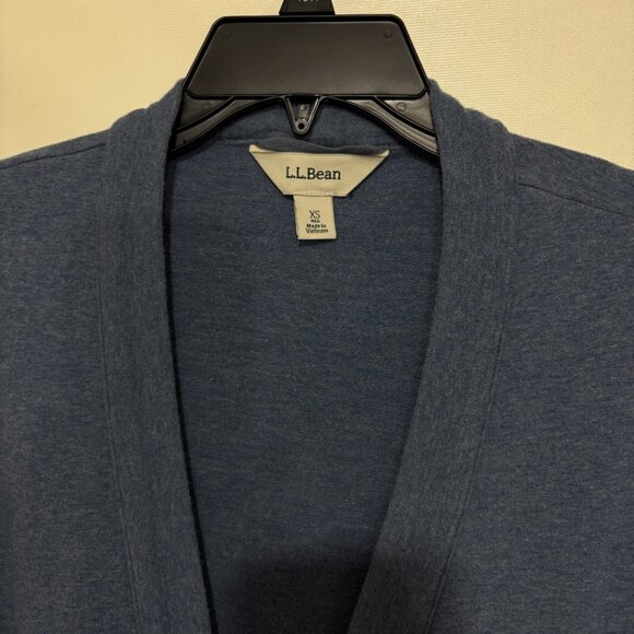 L.L. Bean XS Blue Cotton Blend Wrap-Front Long Bathrobe Robe STAINS - Picture 2 of 6